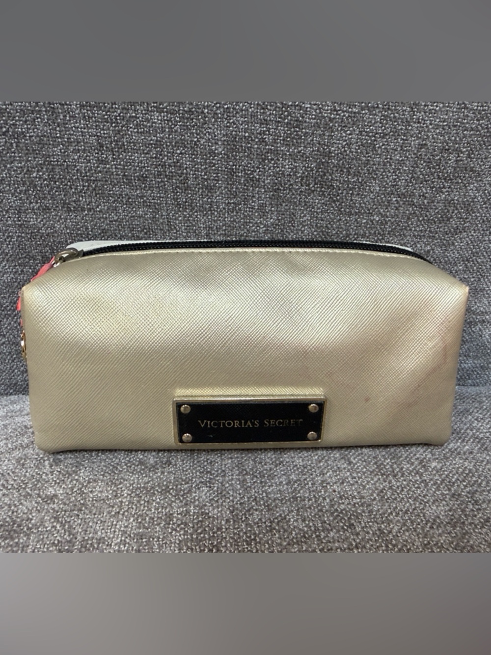 Victoria's Secret Metallic Gold Cosmetic Case with Logo Plate